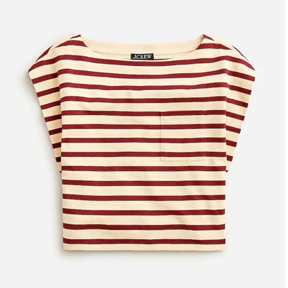 NWOT J. Crew Boatneck Muscle T-shirt Stripe Mariner Cotton W/Red Stripes S *Flaw